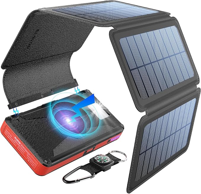 BLAVOR Power Bank solar 20000mAh inalámbrico Qi linterna SOS