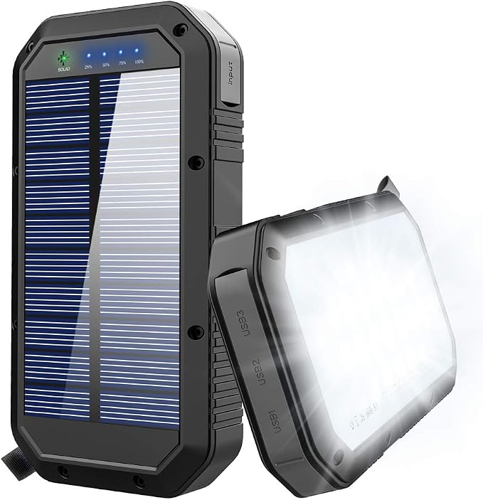 ADDTOP batería solar 25000mAh 3 USB linterna 36 LED impermeable